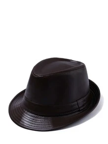 PU Leather Hat - Brown - View 1