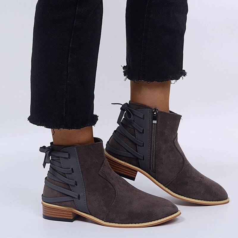 

Lace Up Back Side Zip Boots, Dark grey