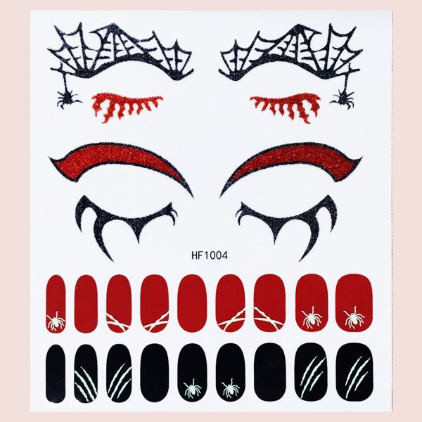 

1sheet Halloween Spider Pattern Nail Art Sticker & Eye Tattoo Sticker, Multicolor