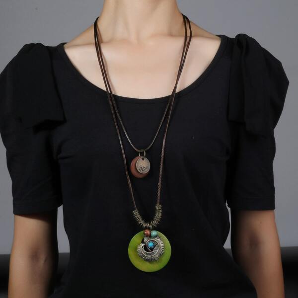 

Ball & Round Charm Layered Necklace, Green
