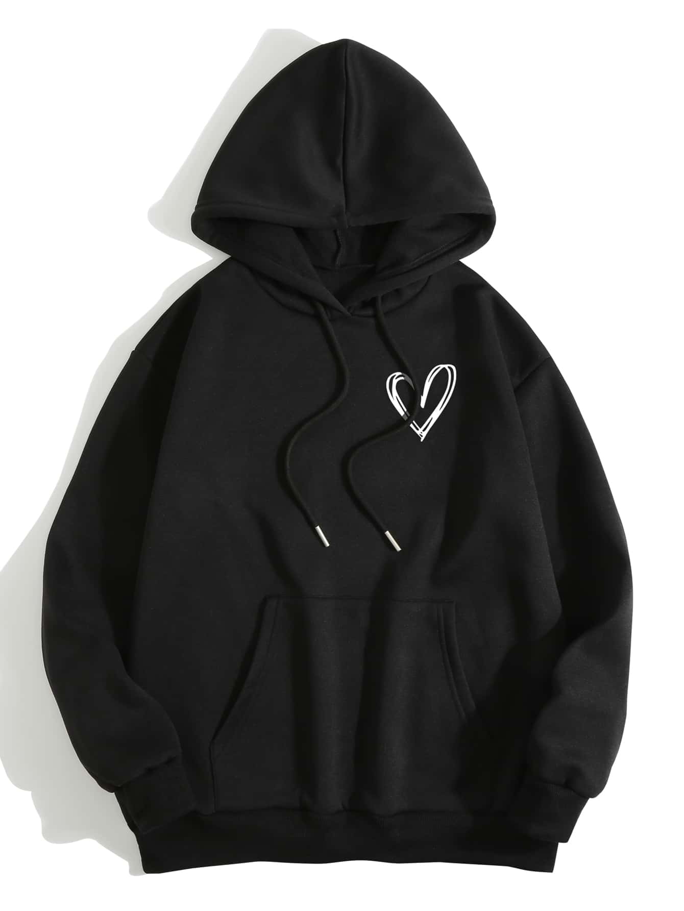 INAWLY Heart Print Thermal Lined Drawstring Hoodie,Long Sleeve Tops Graduation,Teacher,Back To School Pullover Fall - Black - View 1