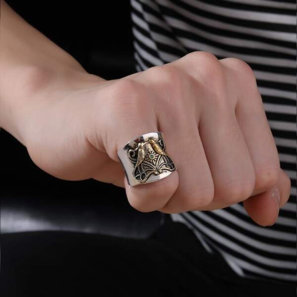 

Men Textured Metal Ring, Antique silver