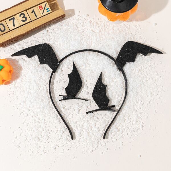 

Toddler Girls Bat Decor Headband & 2pcs Halloween Costume Hair Clip, Black