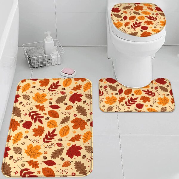 

1pc Leaf Print Bath Rug, Multicolor