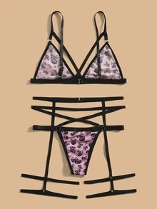 2 Packs Skull Mesh Harness Garter Lingerie Set - Multicolor - View 2