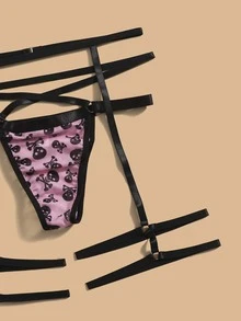 2 Packs Skull Mesh Harness Garter Lingerie Set - Multicolor - View 3