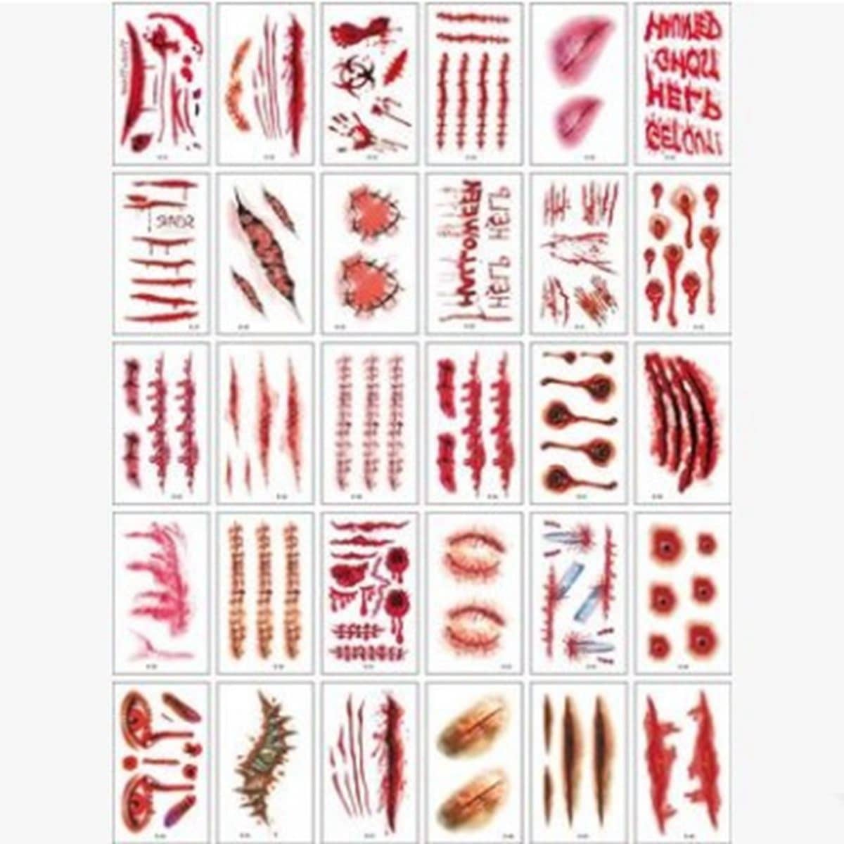 

30sheets Halloween Scar Pattern Tattoo Sticker, Red