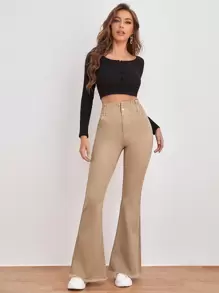 SHEIN Frenchy Jeans de pierna amplia de talle alto cremallera