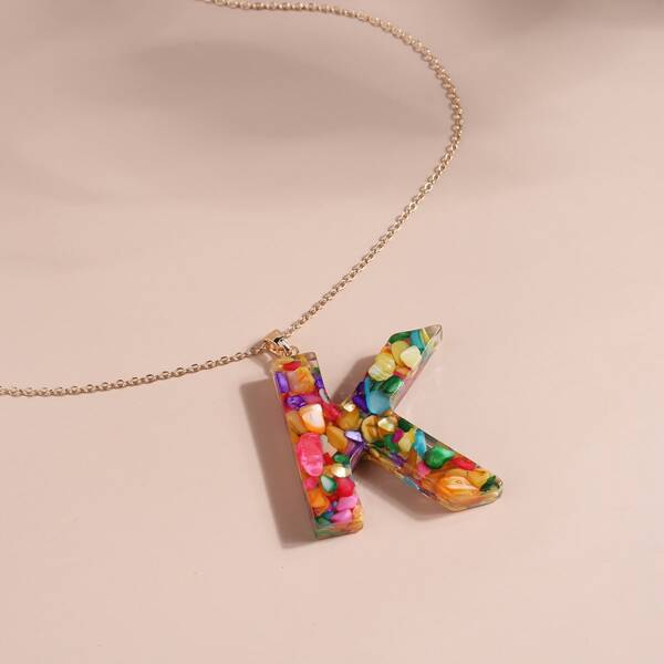 

Resin Letter Pendant Necklace, Multicolor