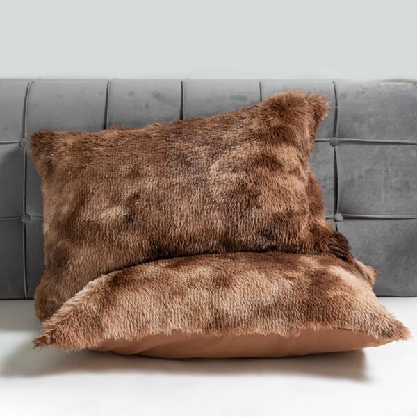 

2pcs Plush Plain Lumbar Pillow Cover Without Filler, Brown