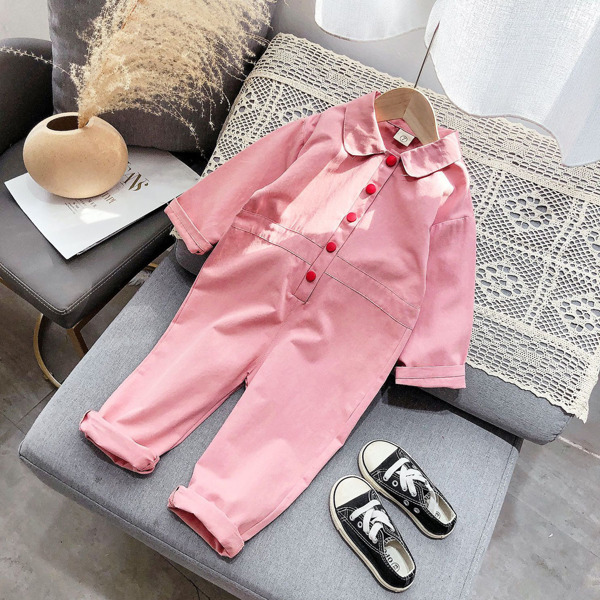 

Toddler Girls Slogan Graphic Button Detail Jumpsuit, Baby pink