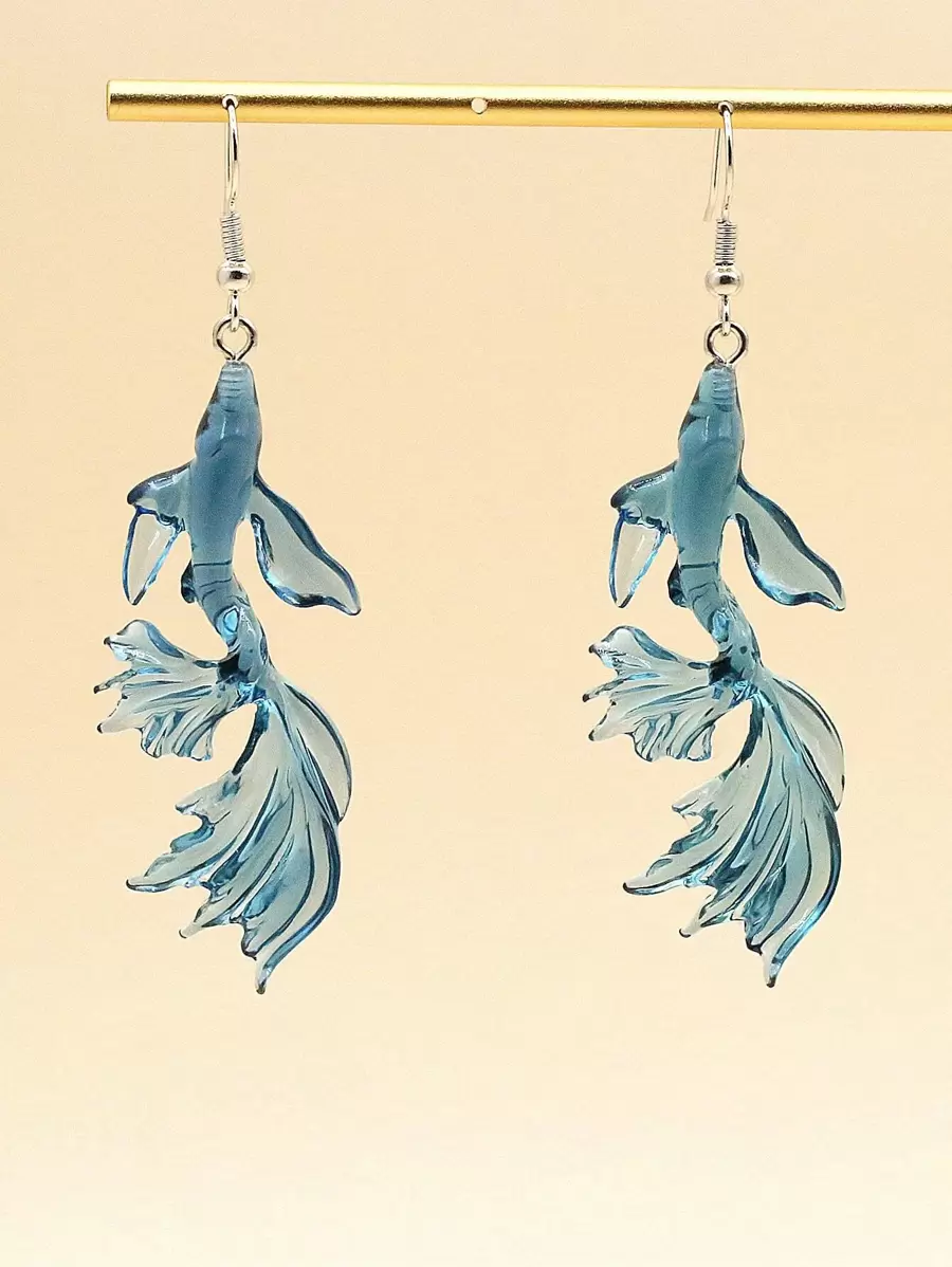 Goldfish Decor Drop Earrings - Navy Blue - View 1