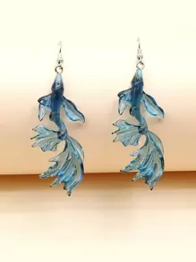 Goldfish Decor Drop Earrings - Navy Blue - View 4