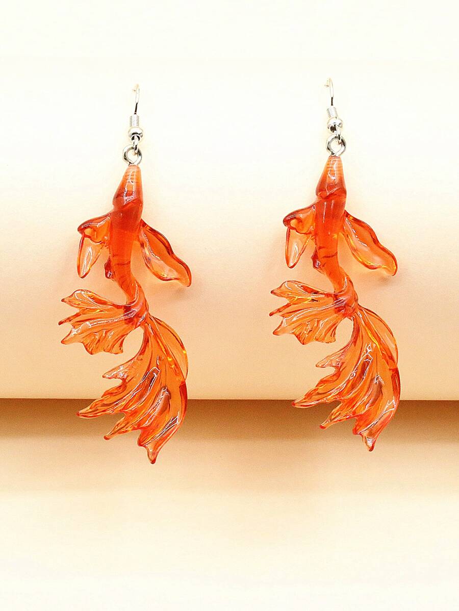 金魚耳墜 - 酒紅色 - 查看 1