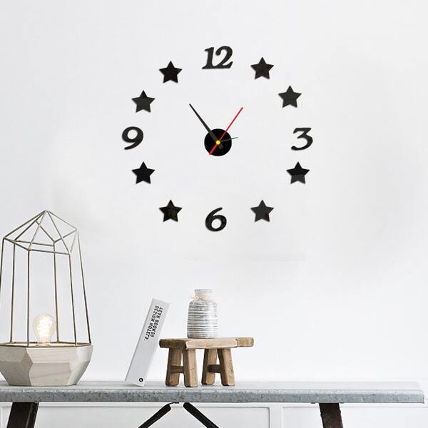 

1set Mirror Surface Star Wall Clock, Black