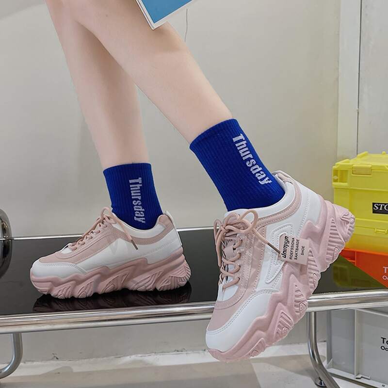

Two Tone Lace Up Front Chunky Sneakers, Pink