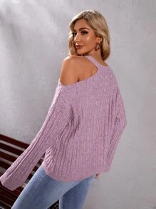 Mulvari Cold Shoulder Cable Knit Sweater - Mauve Purple - View 1