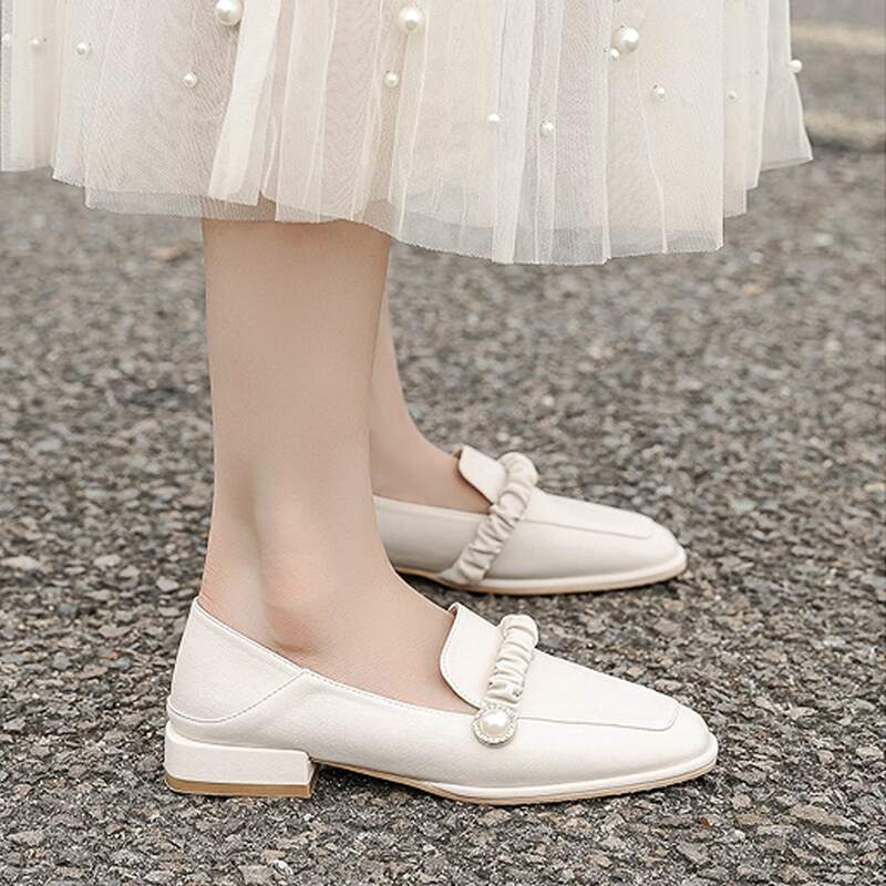 

Faux Pearl Decor Loafers, Beige