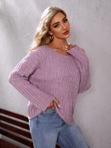 Mulvari Cold Shoulder Cable Knit Sweater - Mauve Purple - View 4