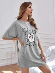 Cup & Letter Graphic Drop Shoulder Pajama Night Dress