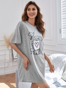 Cup & Letter Graphic Drop Shoulder Pajama Night Dress