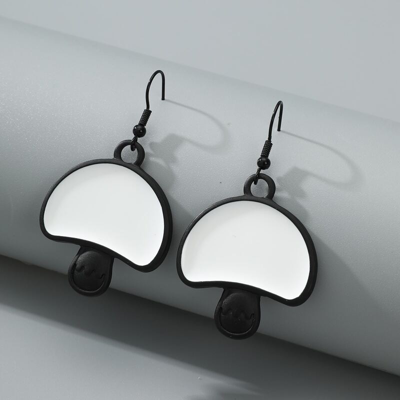 

Mushroom Drop Earrings, Black and white