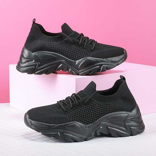 

Minimalist Lace-up Front Chunky Sneakers, Black