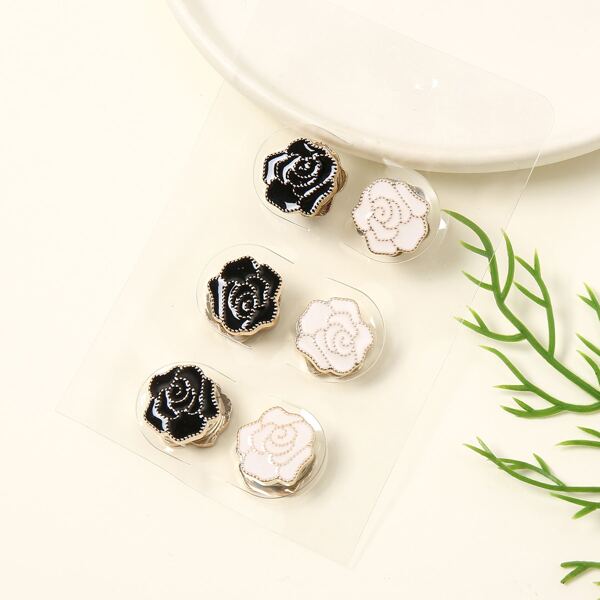 

6pcs Flower Design Magnetic Scarf Clip, Black and white