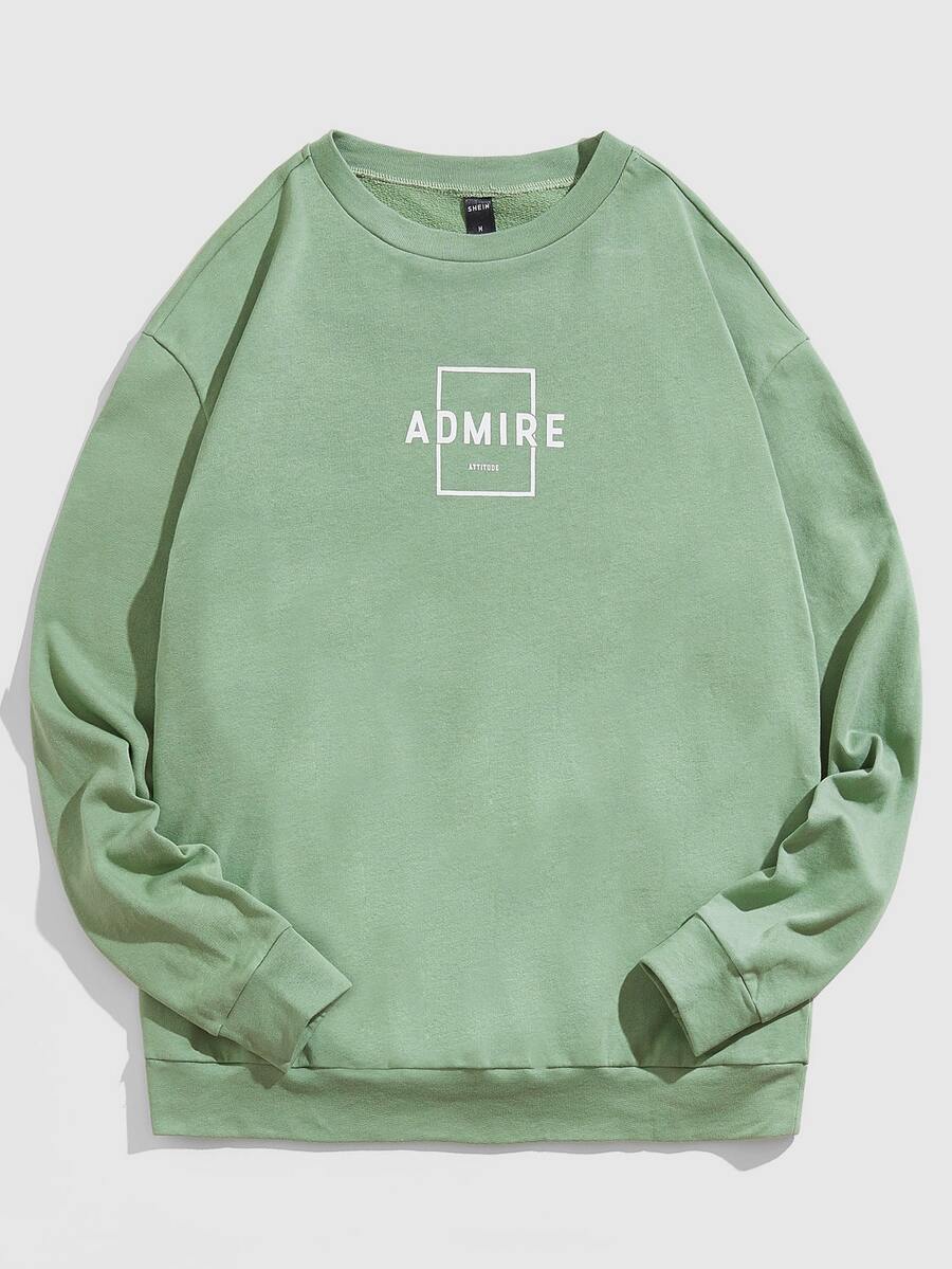 Manfinity Men Letter Graphic Drop Shoulder Sweatshirt - Mint Green - View 1