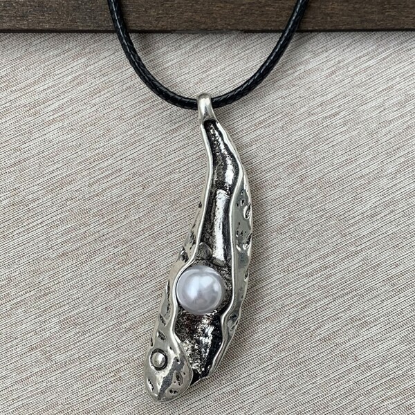 

Faux Pearl Charm Necklace, Antique silver