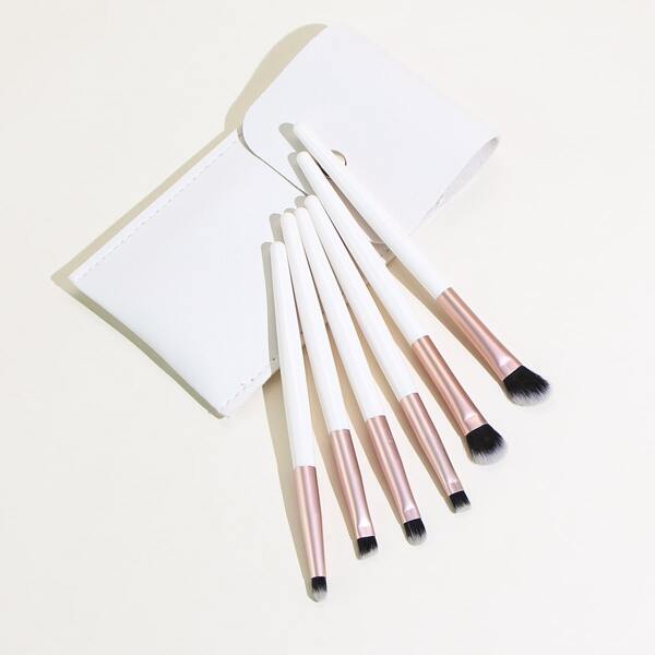 

6pcs Plain Makeup Brush Set With Storage Bag, White