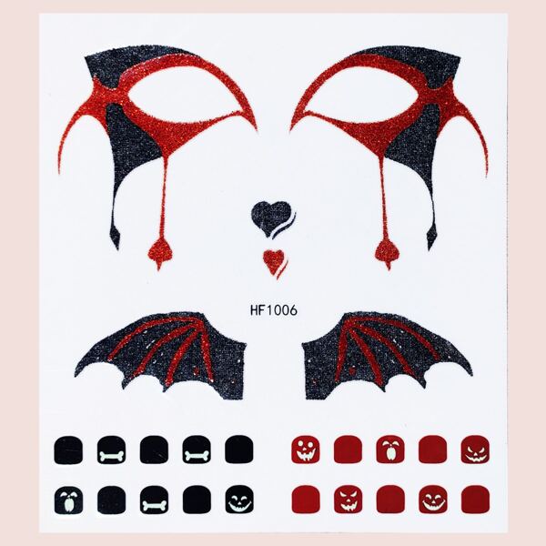 

1sheet Halloween Pumpkin Pattern Nail Art Sticker & Eye Tattoo Sticker, Multicolor