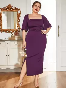 Modelyn Đầm Plus Size Chia màu trơn Thanh lịch - Màu tím - Xem 1