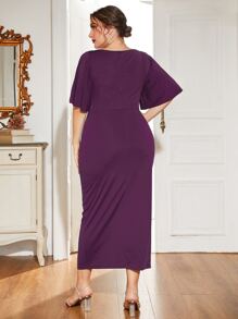 Modelyn Đầm Plus Size Chia màu trơn Thanh lịch - Màu tím - Xem 2