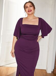 Modelyn Đầm Plus Size Chia màu trơn Thanh lịch - Màu tím - Xem 3