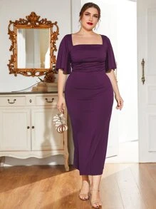 Modelyn Đầm Plus Size Chia màu trơn Thanh lịch - Màu tím - Xem 5