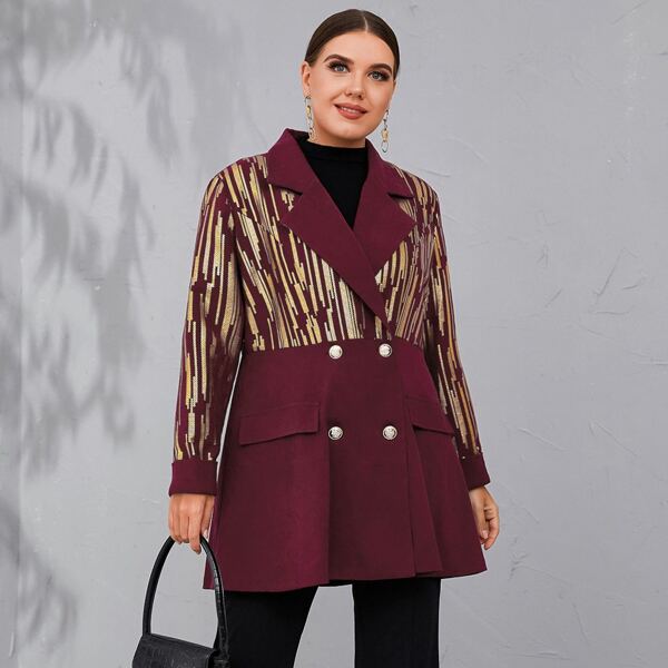 

Plus Sequin Insert Double Breasted Blazer, Multicolor