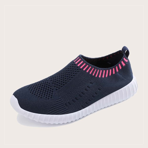 

Striped Pattern Breathable Slip On Running Shoes, Blue