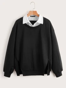 SHEIN Sudadera bajo con abertura 2 en 1 - Negro - Ver 1