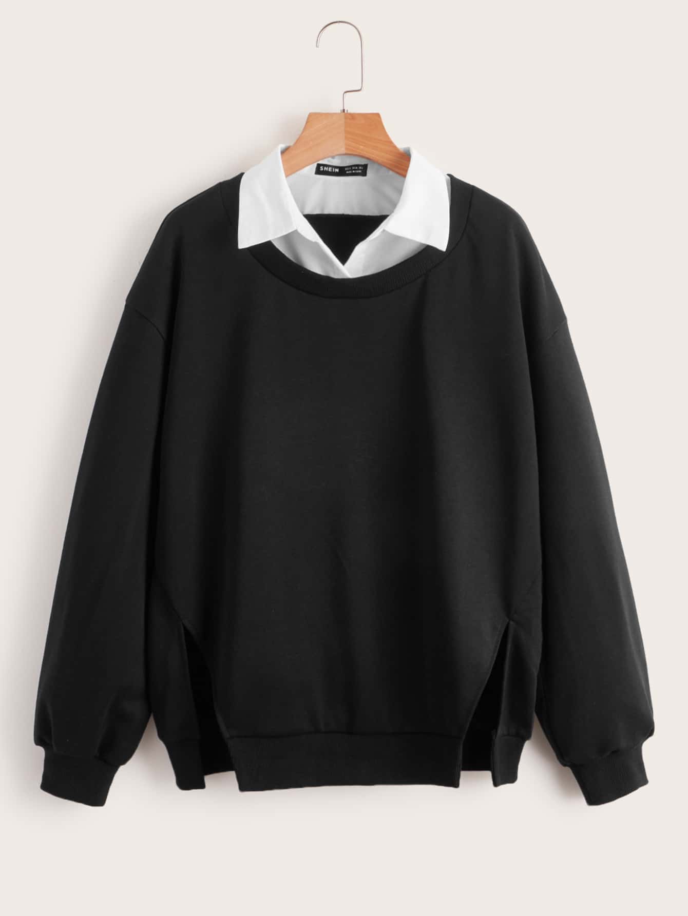 SHEIN Sudadera bajo con abertura 2 en 1 - Negro - Ver 1