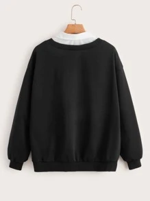 SHEIN Sudadera bajo con abertura 2 en 1 - Negro - Ver 2