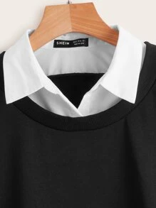 SHEIN Sudadera bajo con abertura 2 en 1 - Negro - Ver 3