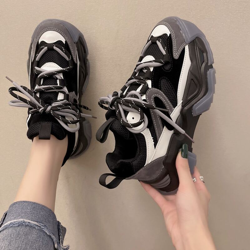 

Lace Up Front Chunky Sneakers, Black