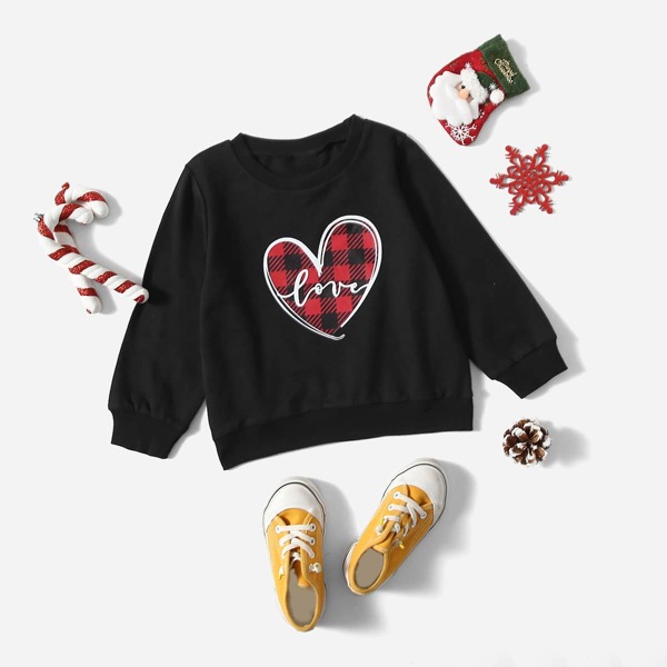 

Toddler Girls Heart And Letter Graphic Pullover, Black