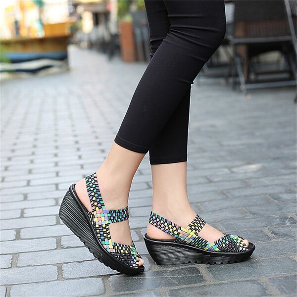 

Colorblock Braided Detail Wedge Sandals, Multicolor