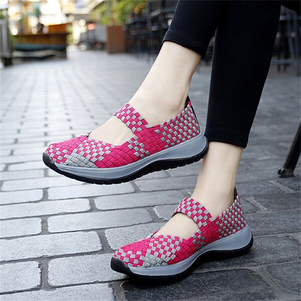 

Colorblock Cut Out Braided Sneakers, Hot pink