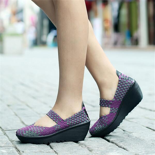 

Braided Design Wedge Sneakers, Purple