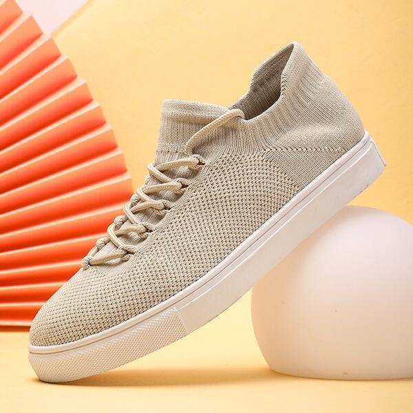 

Knit Detail Lace-up Front Skate Shoes, Beige