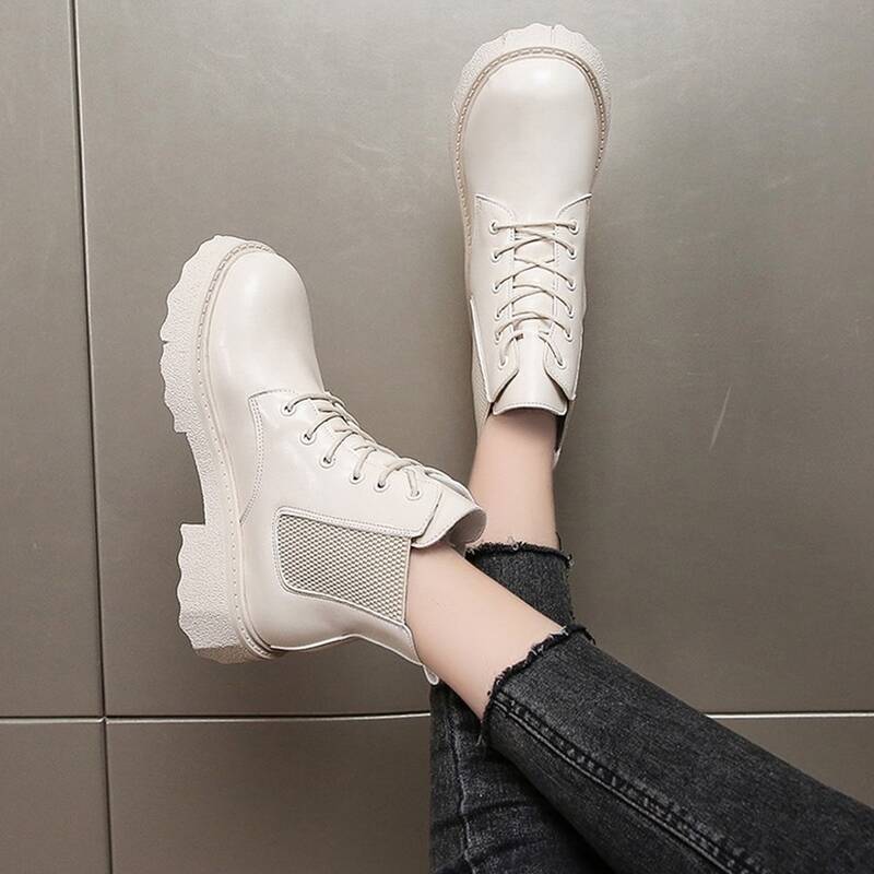 

Lace-up Front Flatform Boots, Beige
