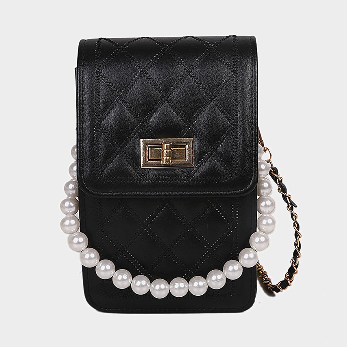 

Quilted Flap Satchel Bag, Black